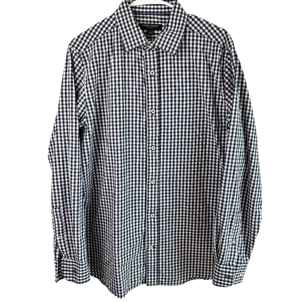 Banana Republic Slim Fit Gingham Check Long Sleeve Button Down Shirt Mens Size L